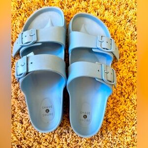 Sky blue PVC Birkenstock style shoes